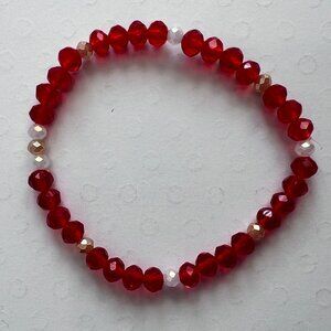 Handmade Translucent Red Crystal Beaded Stretch Bracelet